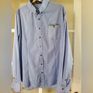 Doublju Men’s Blue Long Sleeve Slim Dress Shirt -Size 2XL Black Checked Cuff